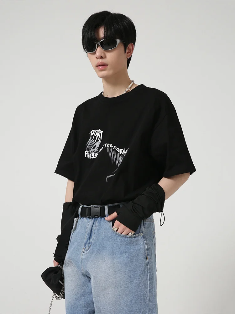 Abstract Men's Print Casual Round Neck T-shirt 2022 Spring New Korean Style Personalized Design Fashion Tops 2A2125