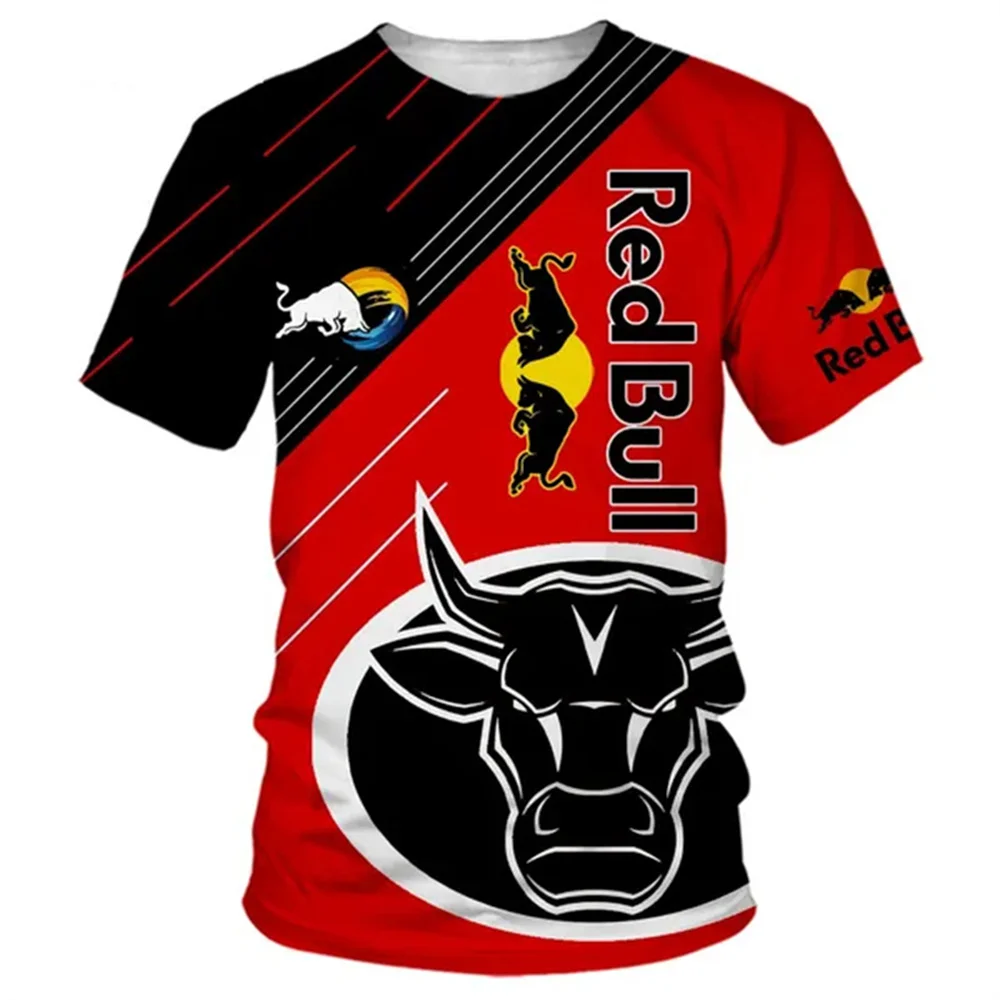 2025 New Fashionable Men's T-shirt Red Bull Racing 3D Printed Summer Round Neck Casual Sports Off-road Motorcycle Racing Suit