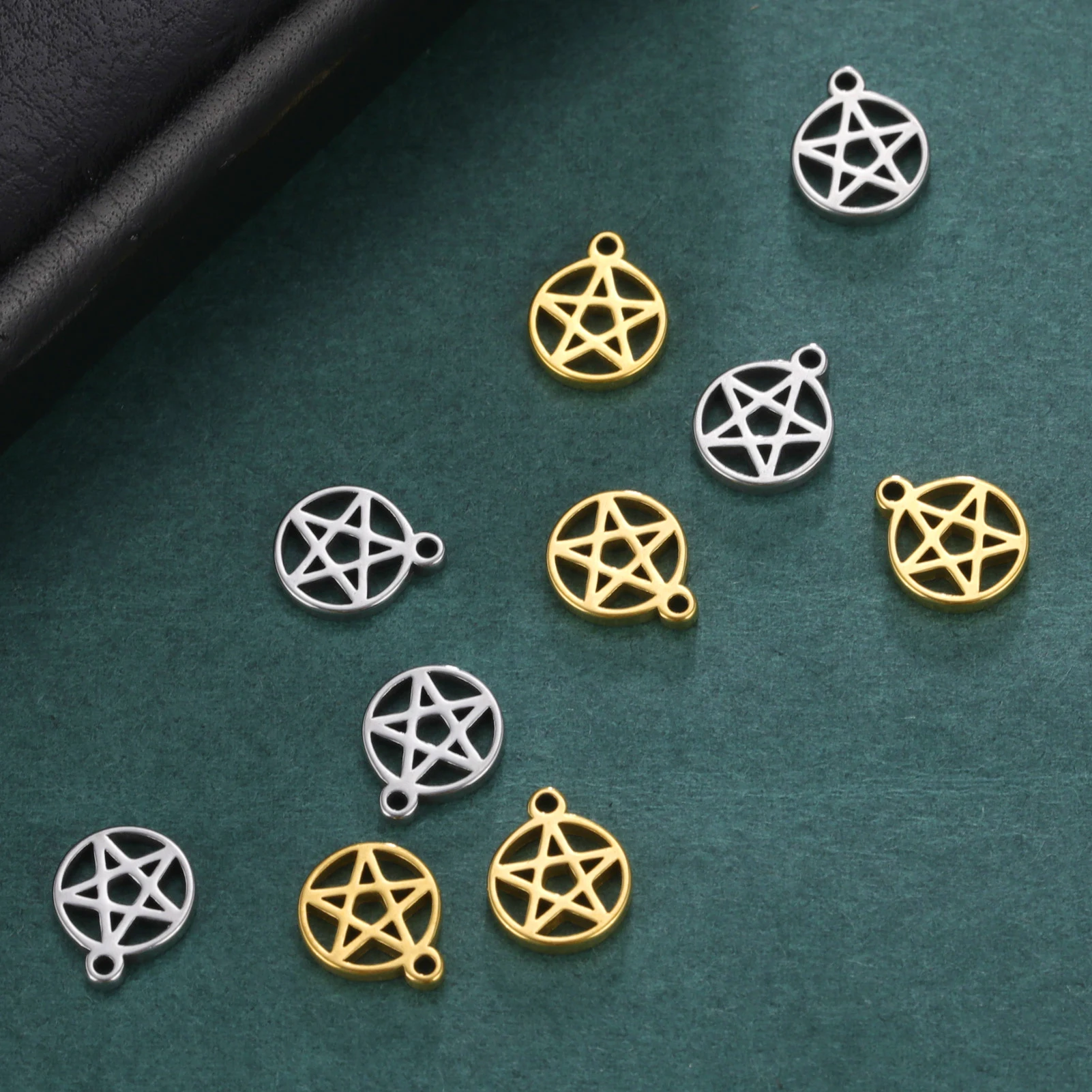 EUEAVAN 5pcs Tiny Charm Stainless Steel Charms for Jewelry Making Sun Pentacle Heart Moon Pendant DIY Necklace Bracelets