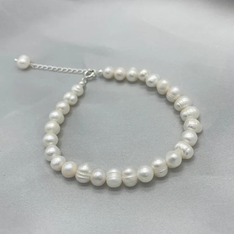 6-7mm Pearl Bracelet For Women Natural Freshwater Pearl 925 Sterling Silver Strand Bracelets