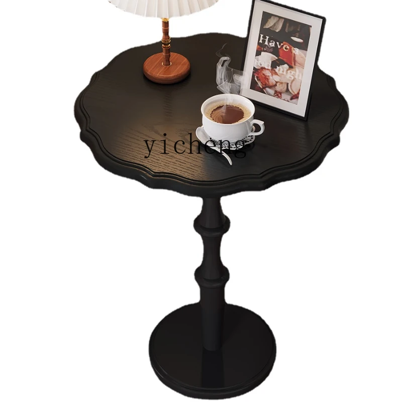 

Zc Retro Solid Wood round Small Coffee Table Leisure Corner Table Balcony Coffee Side Bedside Table