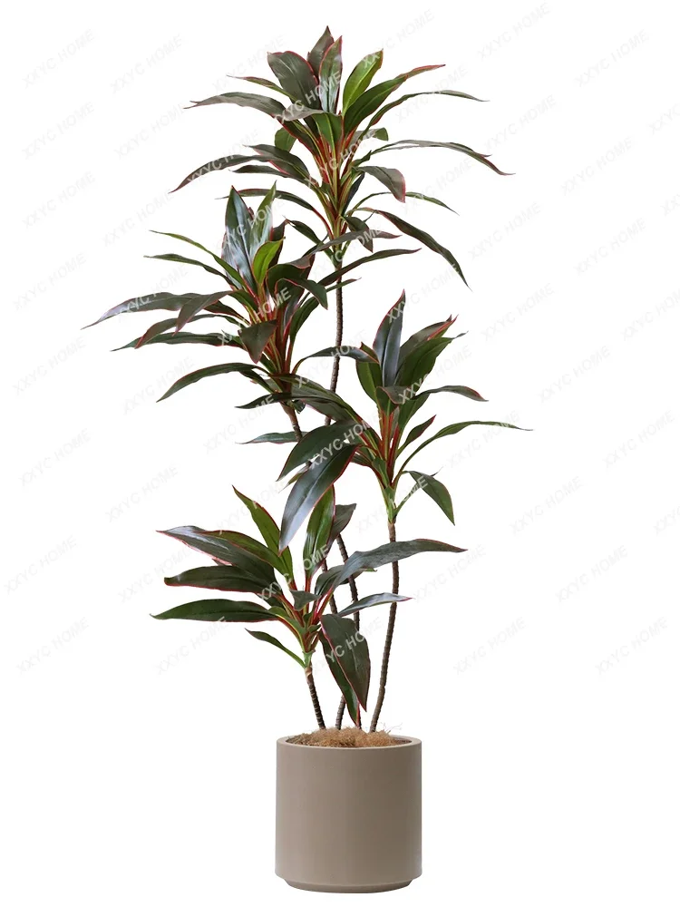 Modern Light Luxury Artificial Plant Potted Lobular Red Edge Iron Fake Trees Living Room Greenery Furnishings