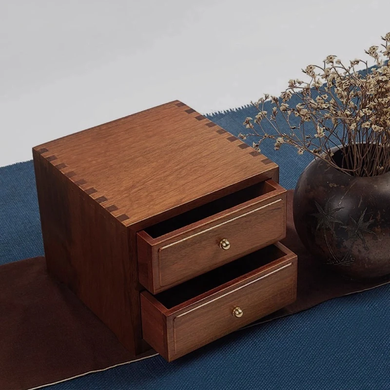 Solid Wood Storage Organizer, Two Layer Vintage Jewelry Box, Antique Desktop Display Case, Home Decor Accent Piece