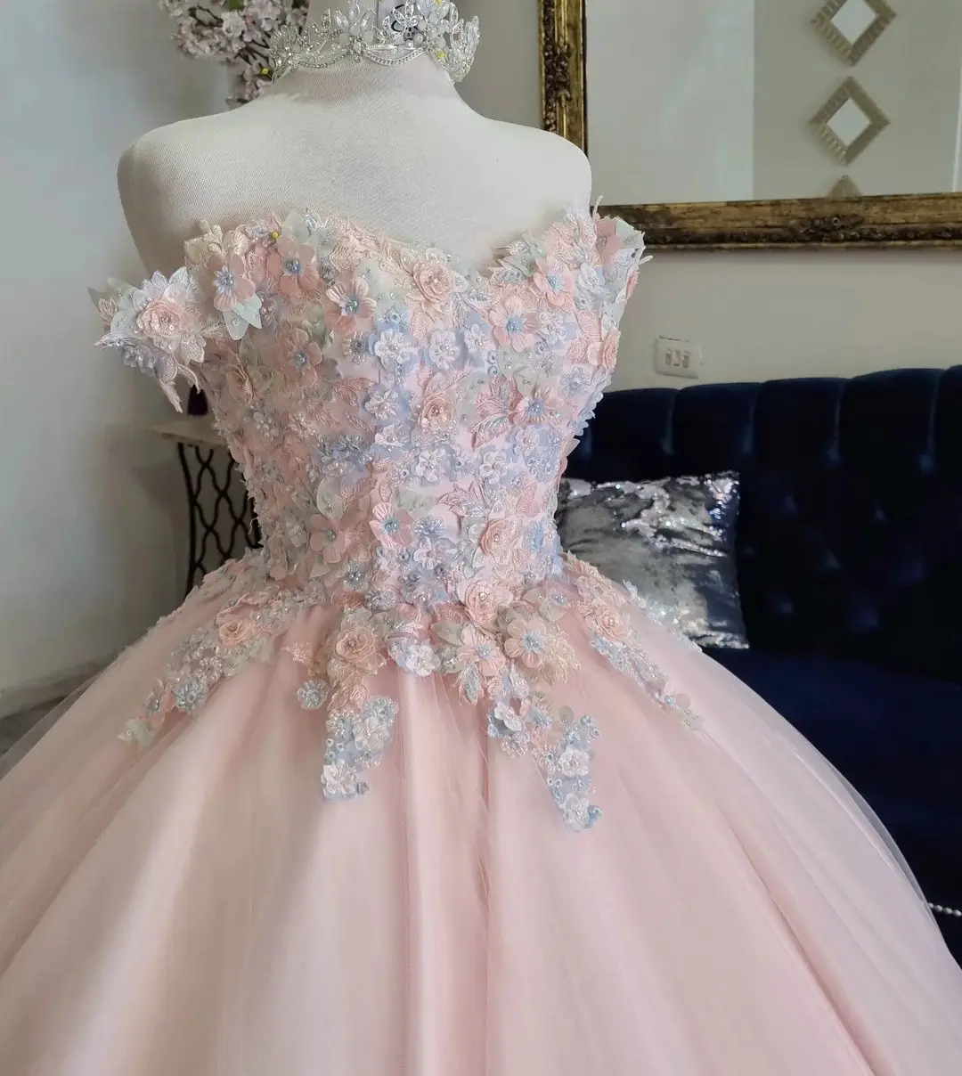 Elegante vestido de baile de quinceañera para mujer, hombros descubiertos, lentejuelas, cuentas, apliques, vestidos de novia, vestidos de fiesta ajustados