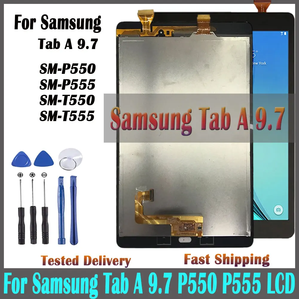 

Для Samsung Tab A 9,7 SM-T555/SM-T550/SM-P555, ЖК-дисплей, сенсорный экран, дигитайзер, панель в сборе, запасная деталь для ЖК-дисплея