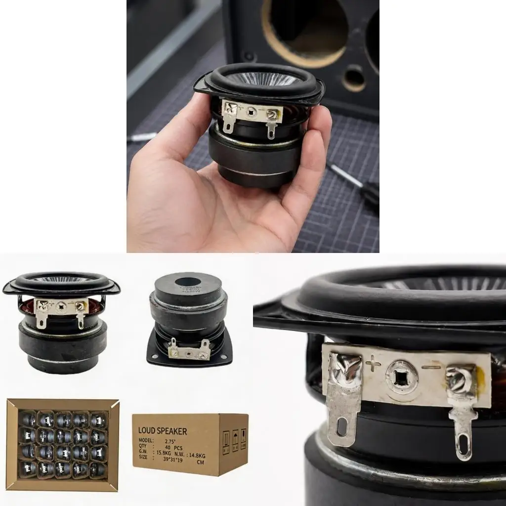 4XFC Round Black Diaphragm Speaker Unit with Metal Mounting Frame and Two Connection Terminals for a Specification-Guided