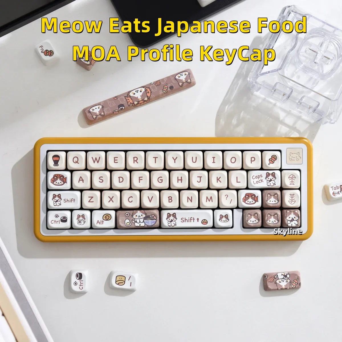 

Meow Eats Japanese Food KeyCap MOA Profile KeyCap 1 Set GMK 142 Keys MAC Square Thermal Sublimation Mechanical Keyboard Keycaps