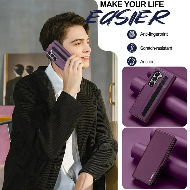 Magnetic Flip Leather Phone Case for Samsung Galaxy Z Fold 6 5 4 3 5G Fold6 Fold5 Fold4 Wallet Card Cover Etui Coque