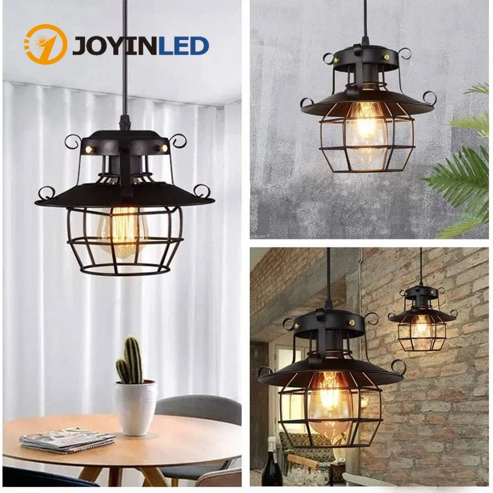 

Подвесной светильник, креативная индивидуальная люстра с металлической клеткой, черное освещение, подходит для спальни, кухни, гостиной, декора