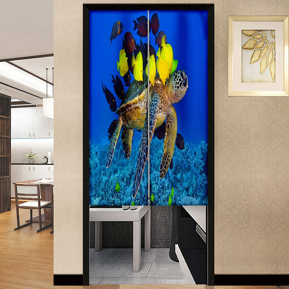 Underwater Fish Fishes Ocean Sea Tropical Reef Turtle Door Curtain No Punching for Living Room Bedroom Kitchen Doors Home Decor