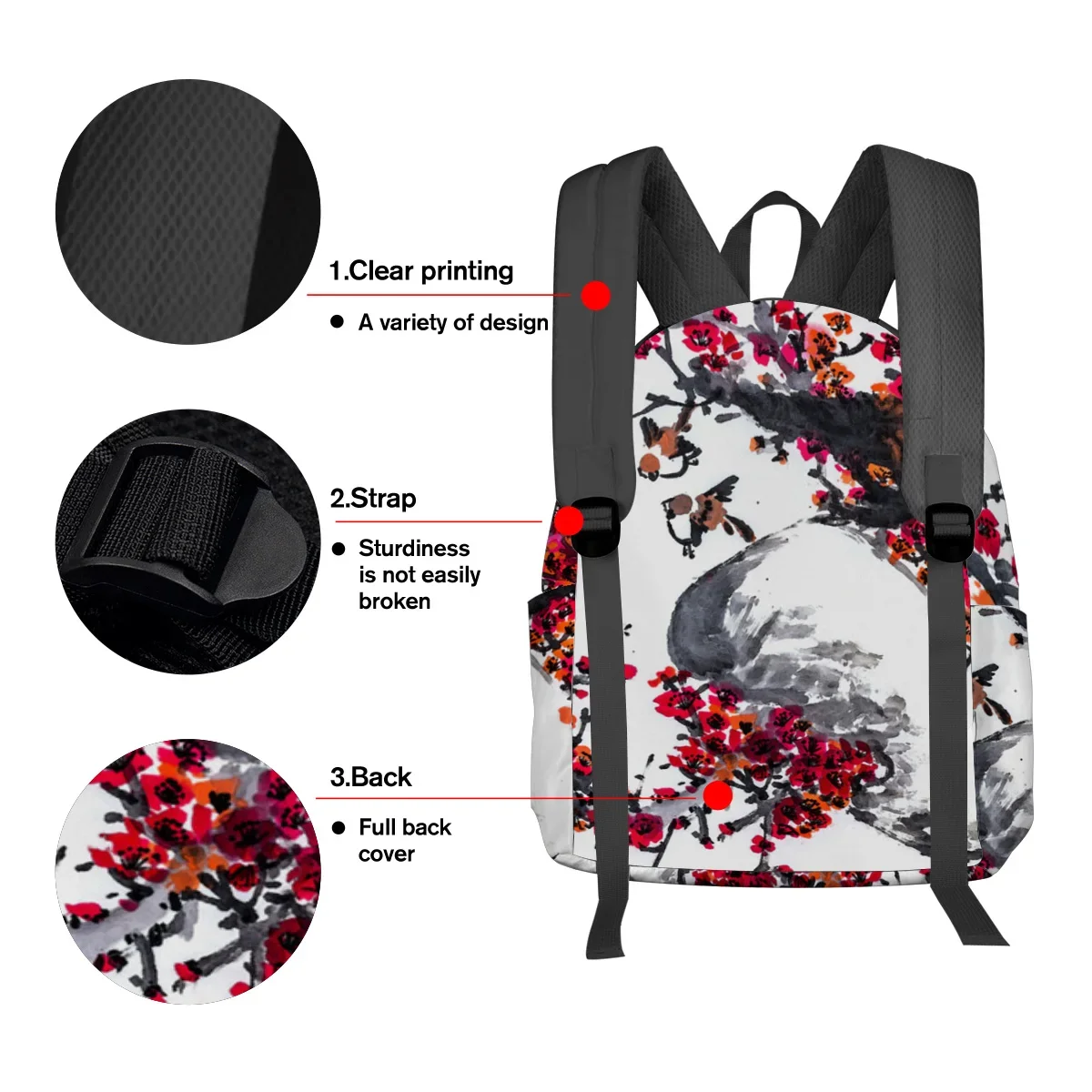 Imagem -03 - Pintura a Tinta Sparrow Plum Blossom Mochilas Adolescentes Estudante Mochilas Escolares Laptop Mochila Homens Mulheres Feminino Viagem Mochila