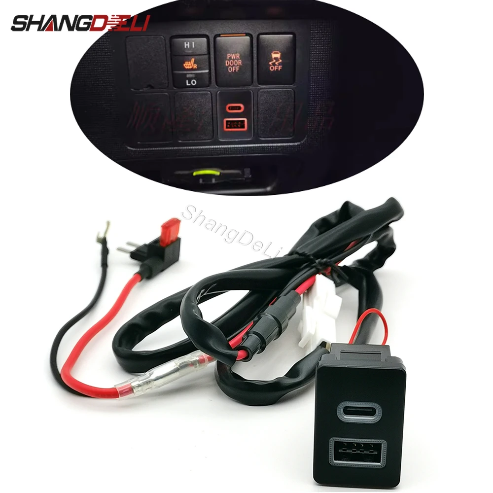 

Автомобильный двойной QC3.0 USB Type-C PD адаптер для зарядки телефона разъем для Toyota Spade 2012-2016 LC76 2019-2024
