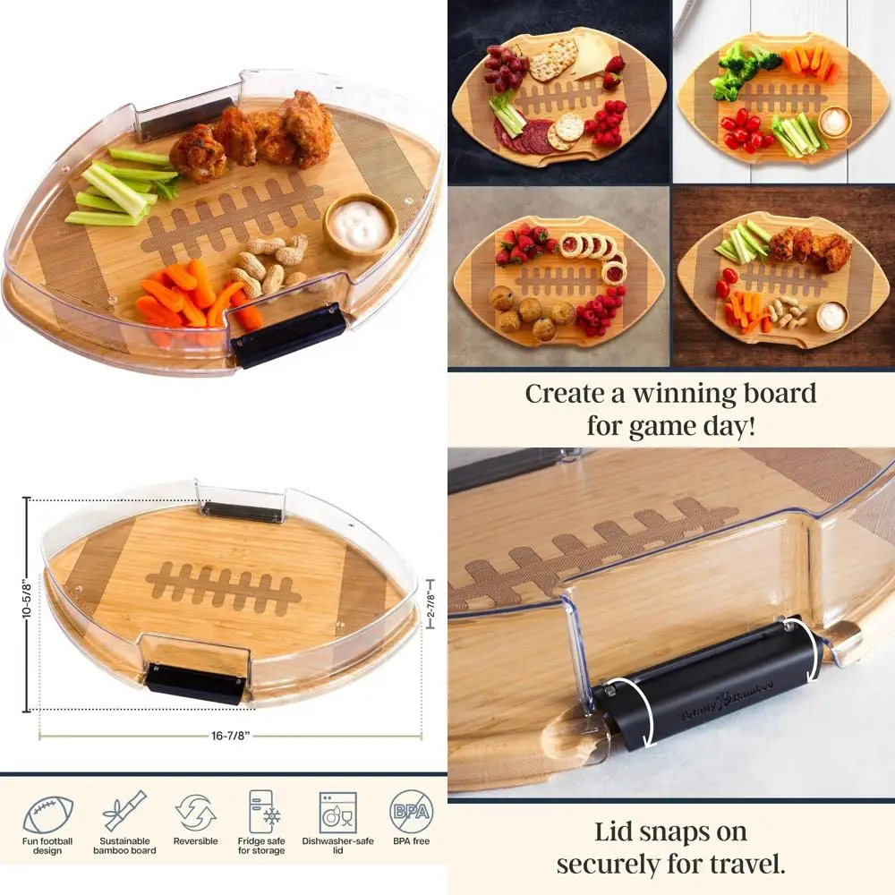 

Reversible Football-Themed Charcuterie Board with Lid and Juice Channel, 16.8x10.6