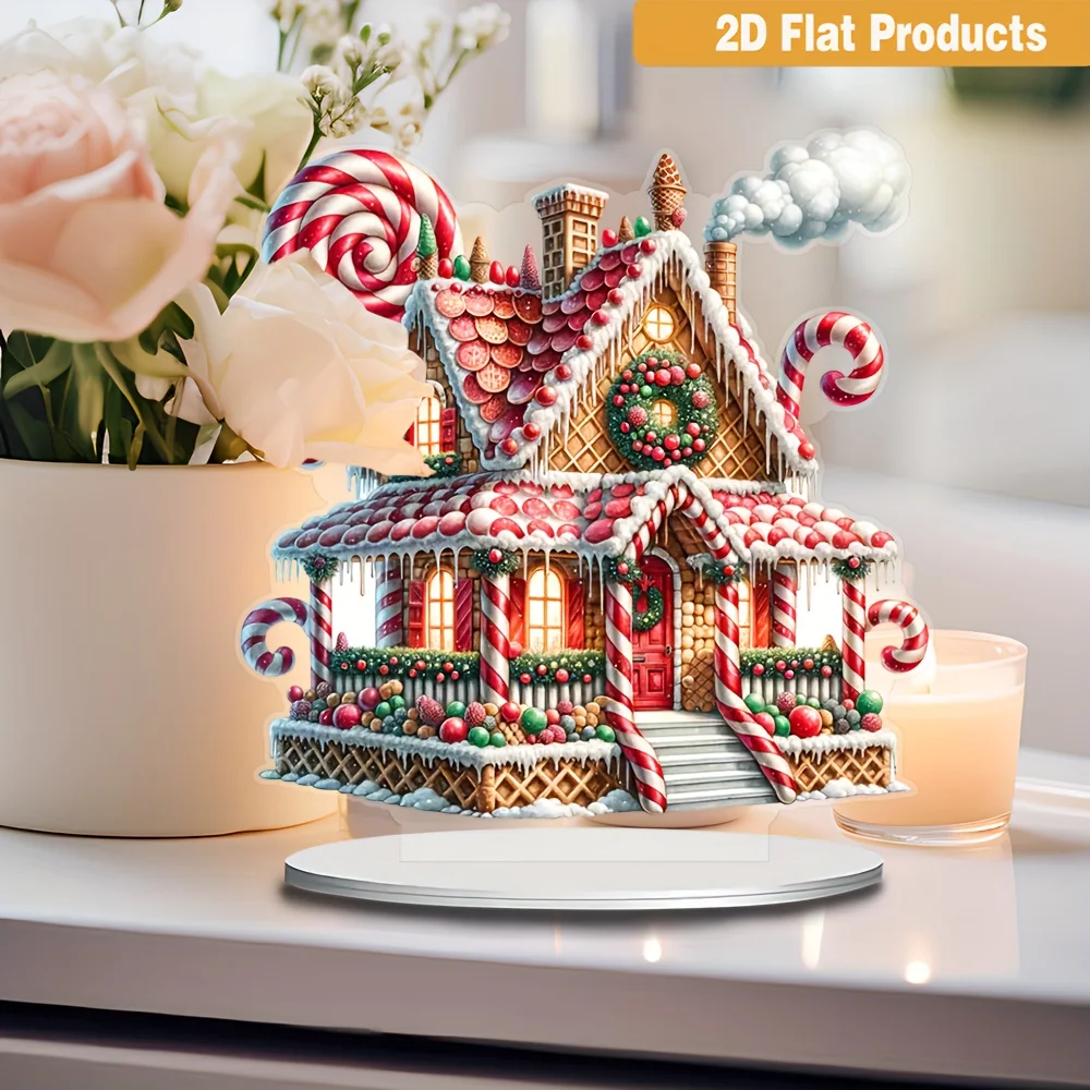 2D Enchanting Gingerbread Candyland House Acrylic Decor Sign Festive Christmas Winter Theme Desk Home Office Tabletop Display