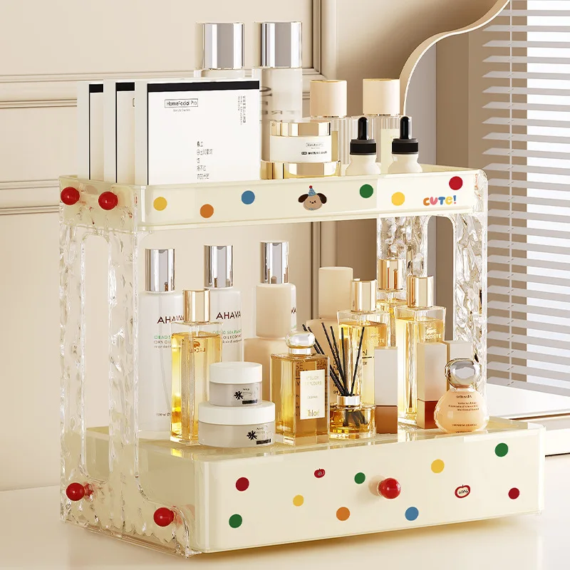 

Kawaii настольный органайзер для косметики, стеллаж для хранения, спальня, домашняя ванная комната, умывальник, многофункциональный с ящиком для хранения