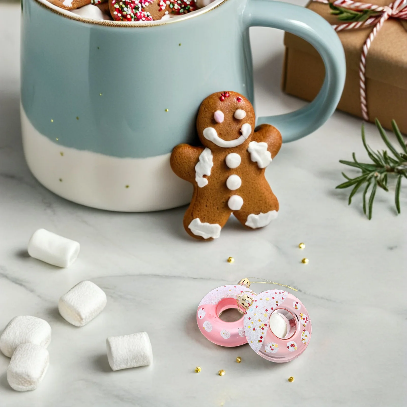 

4Pcs Donut Hanging Ornaments Christmas Tree Candy Decorations Rose Gold Set Dessert Pendant Xmas Party Supplies New Year