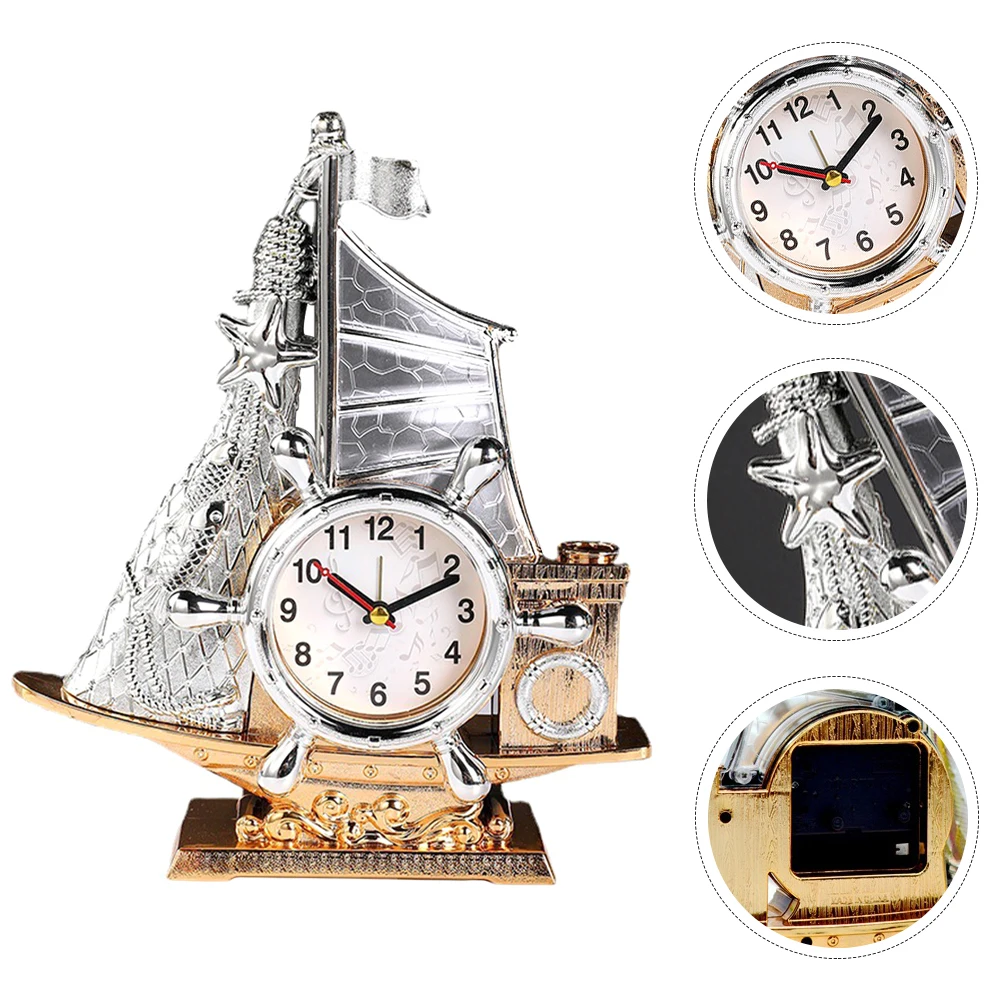 

Digital Pointer Alarm Creative Ship Style Plastic Desktop Clock Ornament For Home Office Decor Shelf Bookcase Decorative