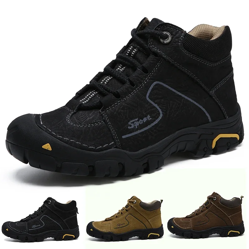 Zapatos de cuero de otoño e invierno para hombre, zapatos altos informales acolchados, gruesos, impermeables, botas de nieve para deportes al aire libre