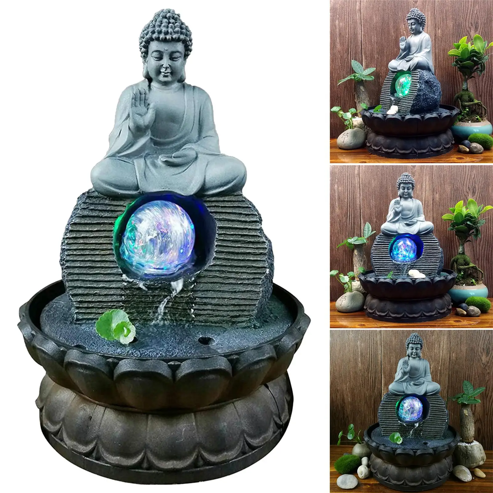 Imagem -03 - Estátua de Buda de Resina Fonte de Água Cachoeira Meditação Cachoeira Feng Shui Mesa de Escritório Led Ornamento de Decoração de Jardim