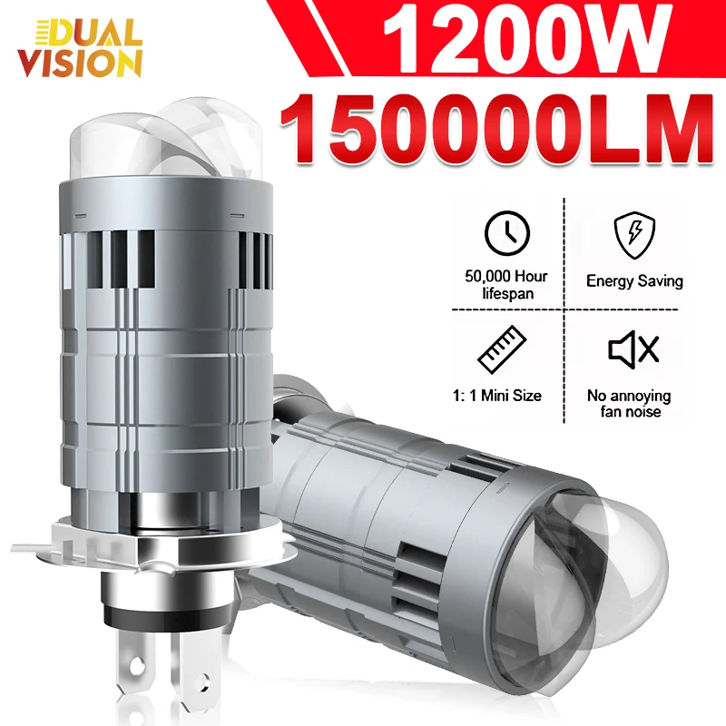 

H4 Bi Mini LED Projector Lens LHD EMC Car Bulbs Auto Headlight 1200W 150000LM Turbo Lamps Dual Motorcycle Plug&Play 12V 24V
