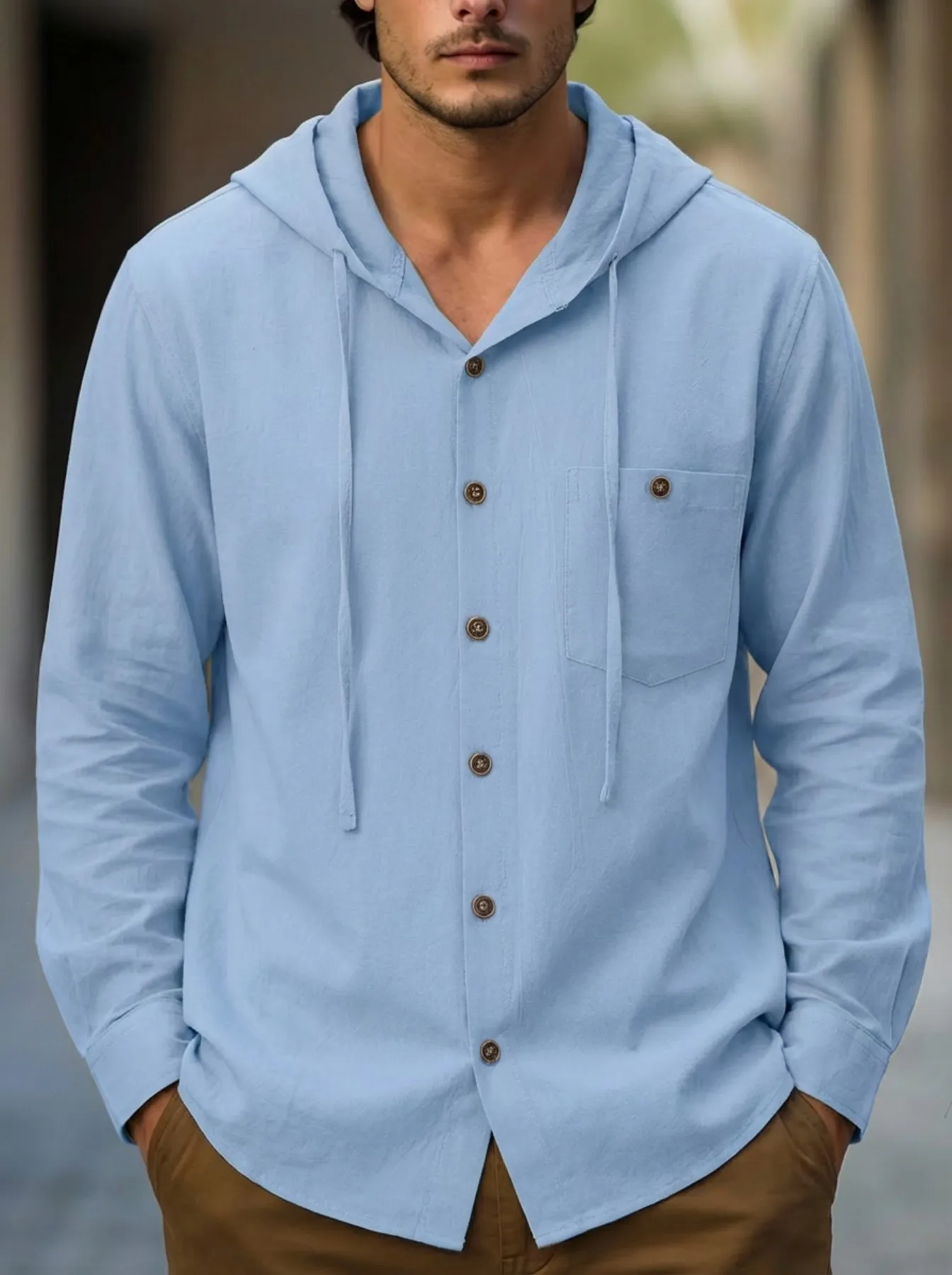 Spring and Summer New Men's Casual Long-Sleeved Shirt, Loose and Comfortable Hooded Shirt, Breathable Sports Men's Shirt