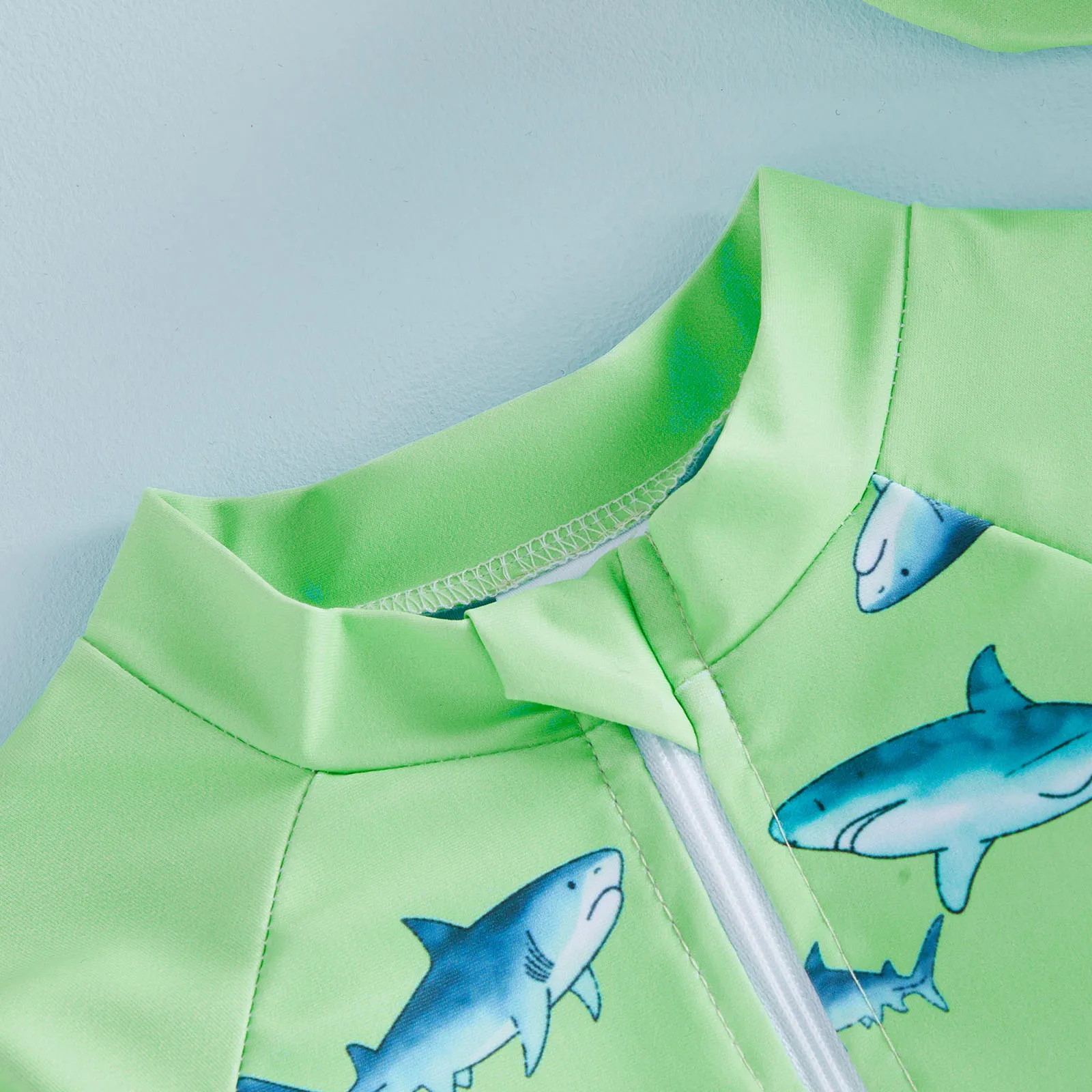 Toddler Infant Boy Rash Guard Swimsuits Shark Print Long Sleeve Round Neck Tops and Shorts Hat 3pcs Sets Summer Beachwear view 5