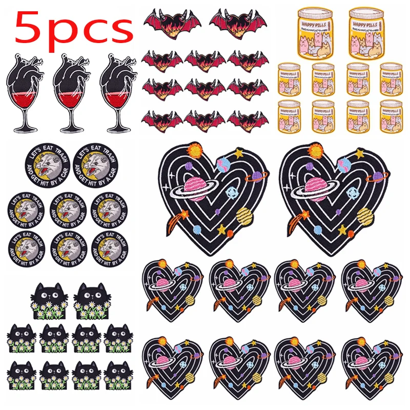 5PCS/lots Round Shape Patch Embroidered Iron On Patches For Clothing Cute Cartoon Animals Sewing Sticker Clothes Badges DIY