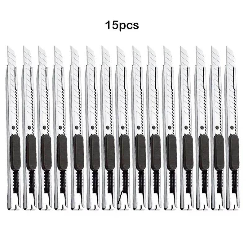 15pcs Stainless Steel Retractable Utility Knife 9mm Snap Off Blades Hobby Knife Box Cutter Perfect For Cutting At Home