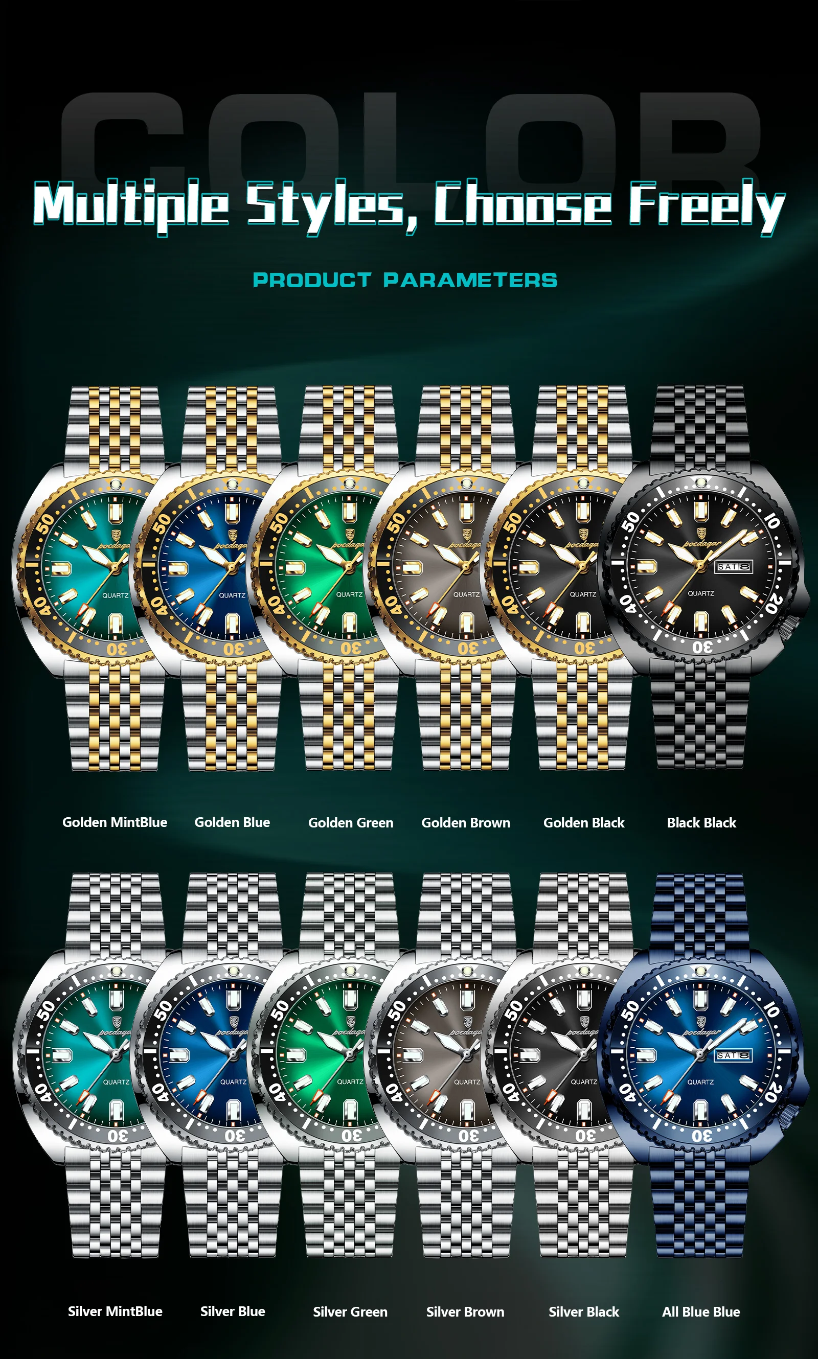 POEDAGAR Luxus Business Männer Uhr Datum Woche Wasserdicht Leucht Mann Armbanduhr Sport Edelstahl Quarz herren Uhren Reloj – Detail 8
