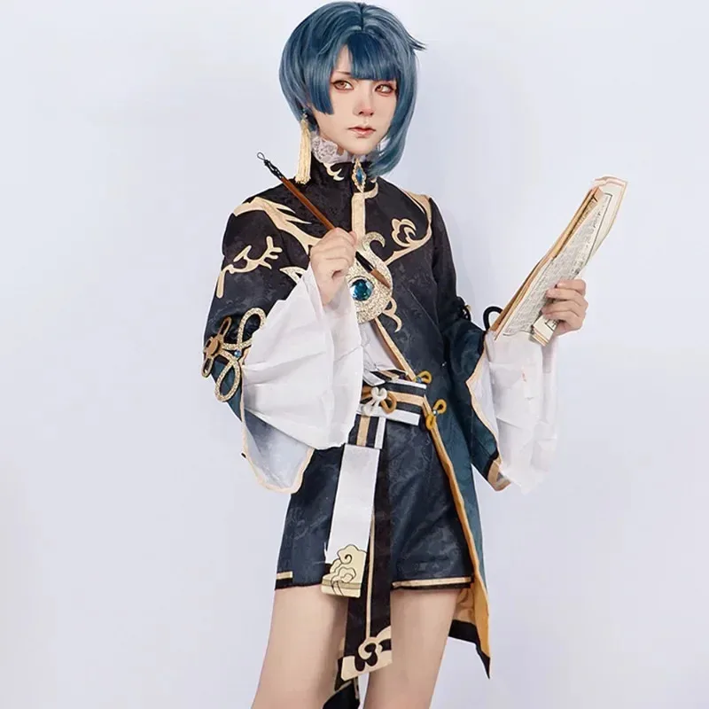 

Game XingQiu Cosplay Costume Xing Qiu Wig Outfit Earrings Halloween Costume Impact Cosplay