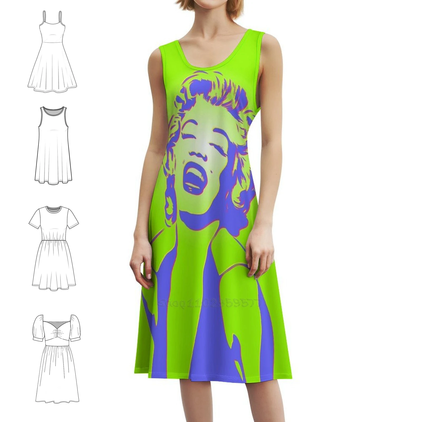 

Мэрилин Монро | Мини-платье в стиле поп-арт в консервативном стиле для женщин, свободное повседневное дневное платье трапециевидной формы, знаменитости, желтое, розовое, со значком, синее