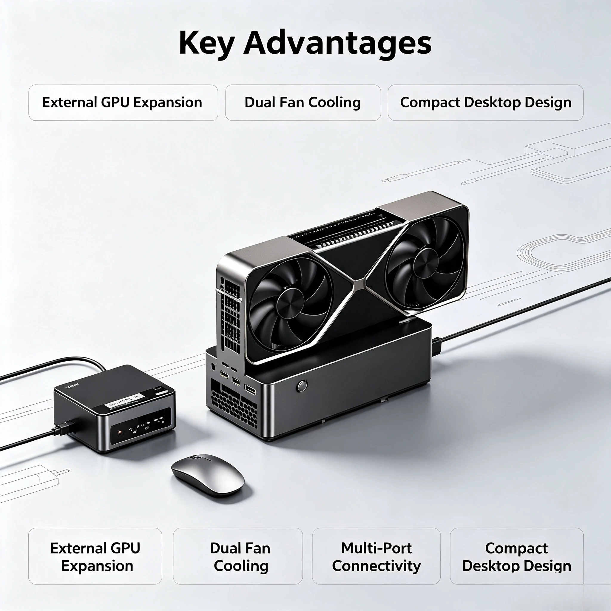 AG03 External Graphics Card Docking Station, USB4 v2.0 Interface, Support Thunderbolt 5, 140W Reverse Power Supply eGPU Dock