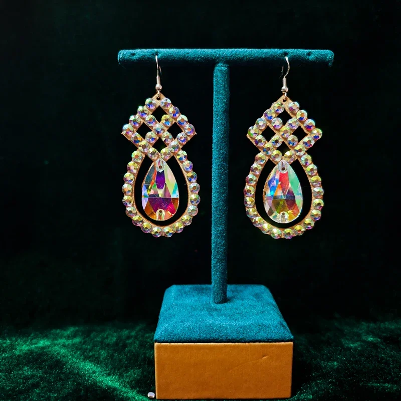 Belly Dance Female Adult High-end Exquisite Earrings Jewelry Handmade Colored Diamond Performance Ear Accessories