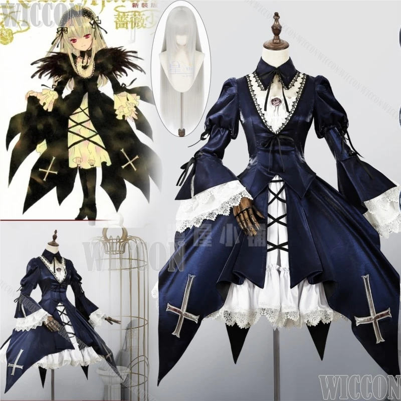 

Mercury Lampe Rozen Maiden Anime Cosplay Suit Gray Wig Prop Black Lolita Dress Gothic Girl Women Cos Carnival Outfit Customized