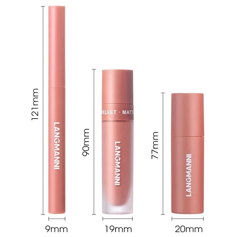 3 STKS Matte Lippenstift Set Naakt Bruin Fluwelen Vloeibare Lipgloss Waterdichte non-stick Cup Lip Liner Voller 24HR Blijvend Niet Gemakkelijk Vervagen