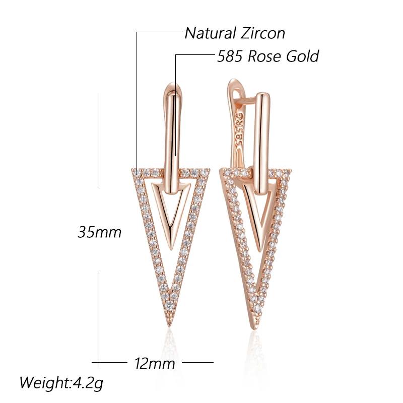 Kinel Unusual Glossy Rhombus 585 Rose Gold Color Drop Earring for Women Fashion Natural Zircon Accessories Daily Fine Jewelry