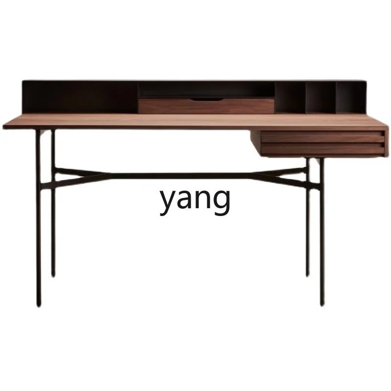 

LTT Italian paint desk walnut color household computer desk solid wood integrated writing desk
