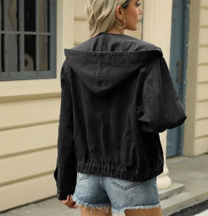 2025 خريف/شتاء جديد أزياء المرأة عارضة غسلها مقنعين كاوبوي سترة أعلى ملابس نسائية