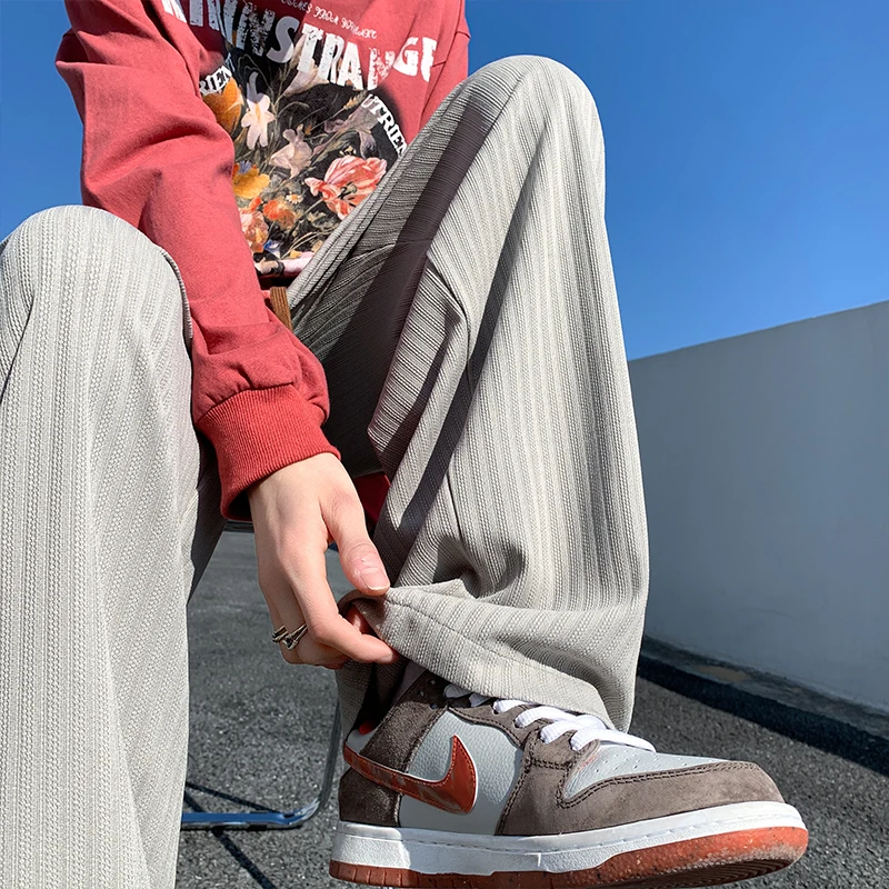 

American Retro Ice Silk Men's Summer Loose BF Lazy Sle Drape Casual Pants Trendy Straight Leg Wide Leg Trousers