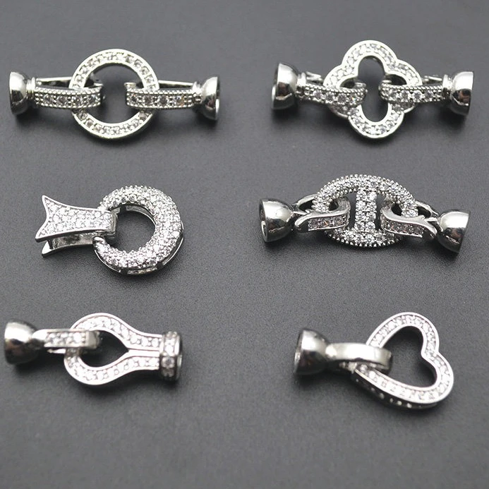 

10 шт. родиевого серебряного цвета с цирконием, круглое ожерелье в форме цветка клевера, застежка, соединительные звенья для изготовления браслетов и ожерелья