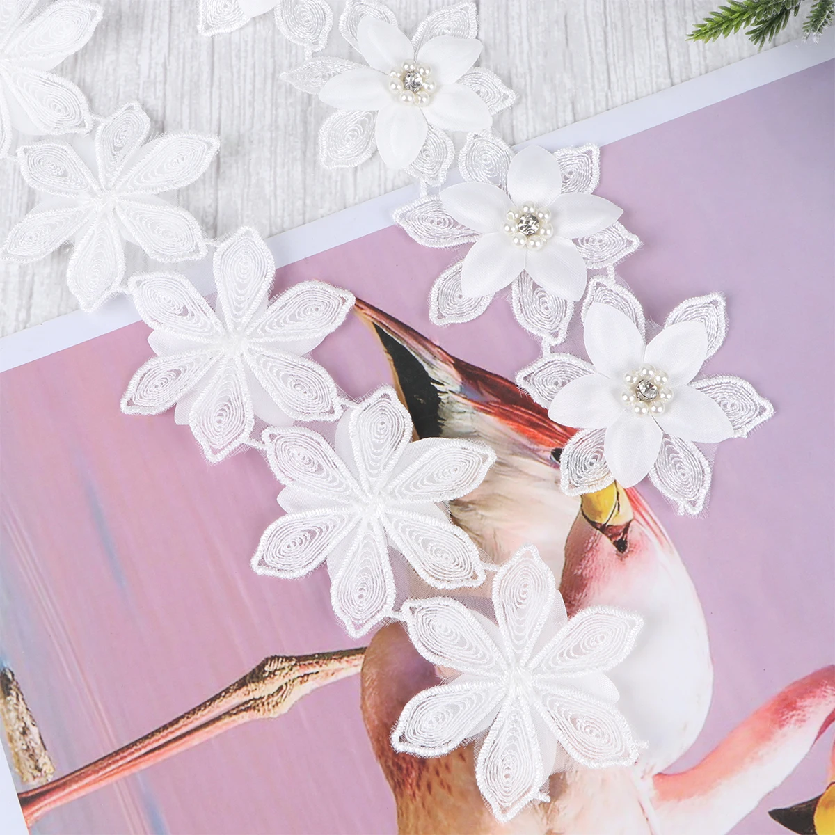

Pearl Lace DIY Embroidery Flower Trim Wedding Dress Wrapping Wedding Ribbon Band Craft Decorative Floral Polyester Durable