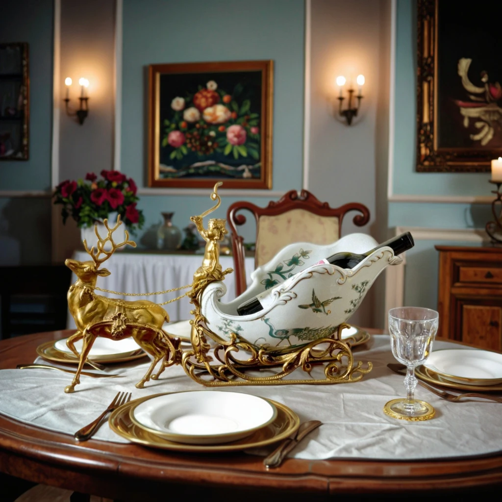 

&c Porcelain and Copper Decorative Crafts Fireplace Ornaments European Sled Deer Car Wine Rack for Home Decoartoion