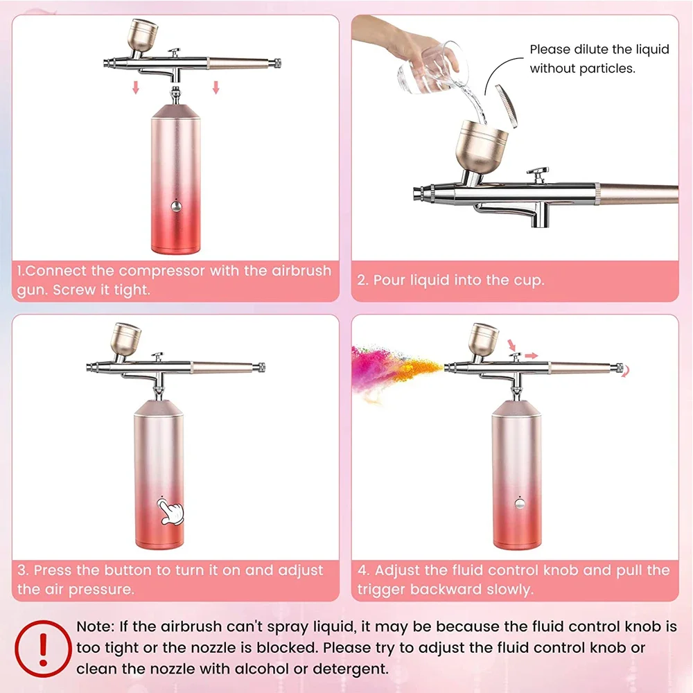 AOKO Oxygen Injector Air Compressor Kit Air-Brush Paint Spray Gun Airbrush For Nail Art Tattoo Craft Cake Nano Fog Mist Sprayer