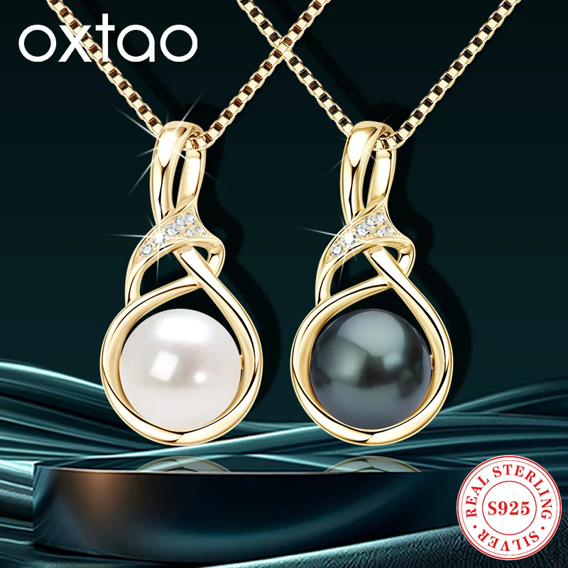 

Ожерелье с подвеской из таитянского черного жемчуга OXTAO 8-9 мм, женские украшения, настоящая серебряная цепочка 925, ожерелье «Бесконечность», подарки на годовщину