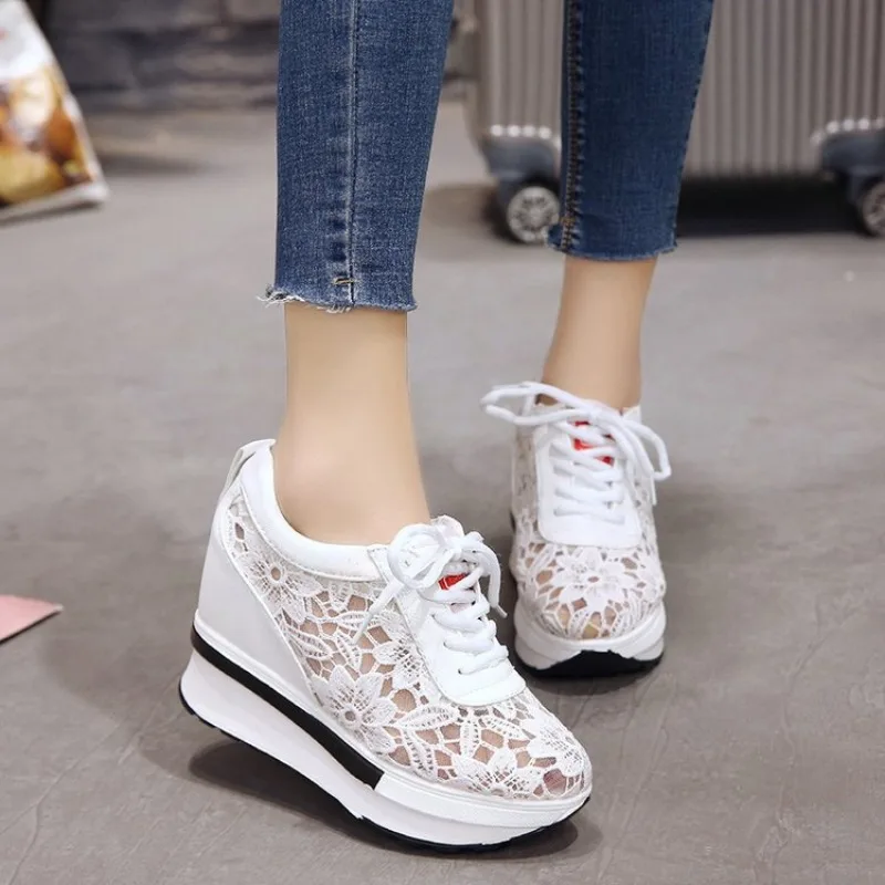 Summer Lace-up Breathable Women Mesh Sneakers Wedges Height Increasing Platform Female Casual Walking Vulcanize Shoes Zapatillas