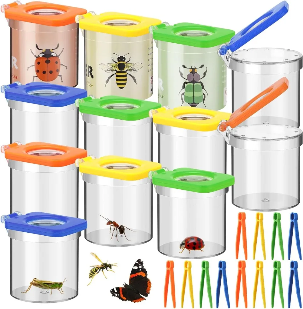 

12Pack Insert Bug Viewer for Kids with Tweezers Magnifying Insect Box Insect Observation Kit Bug Catcher Bug Container Insect