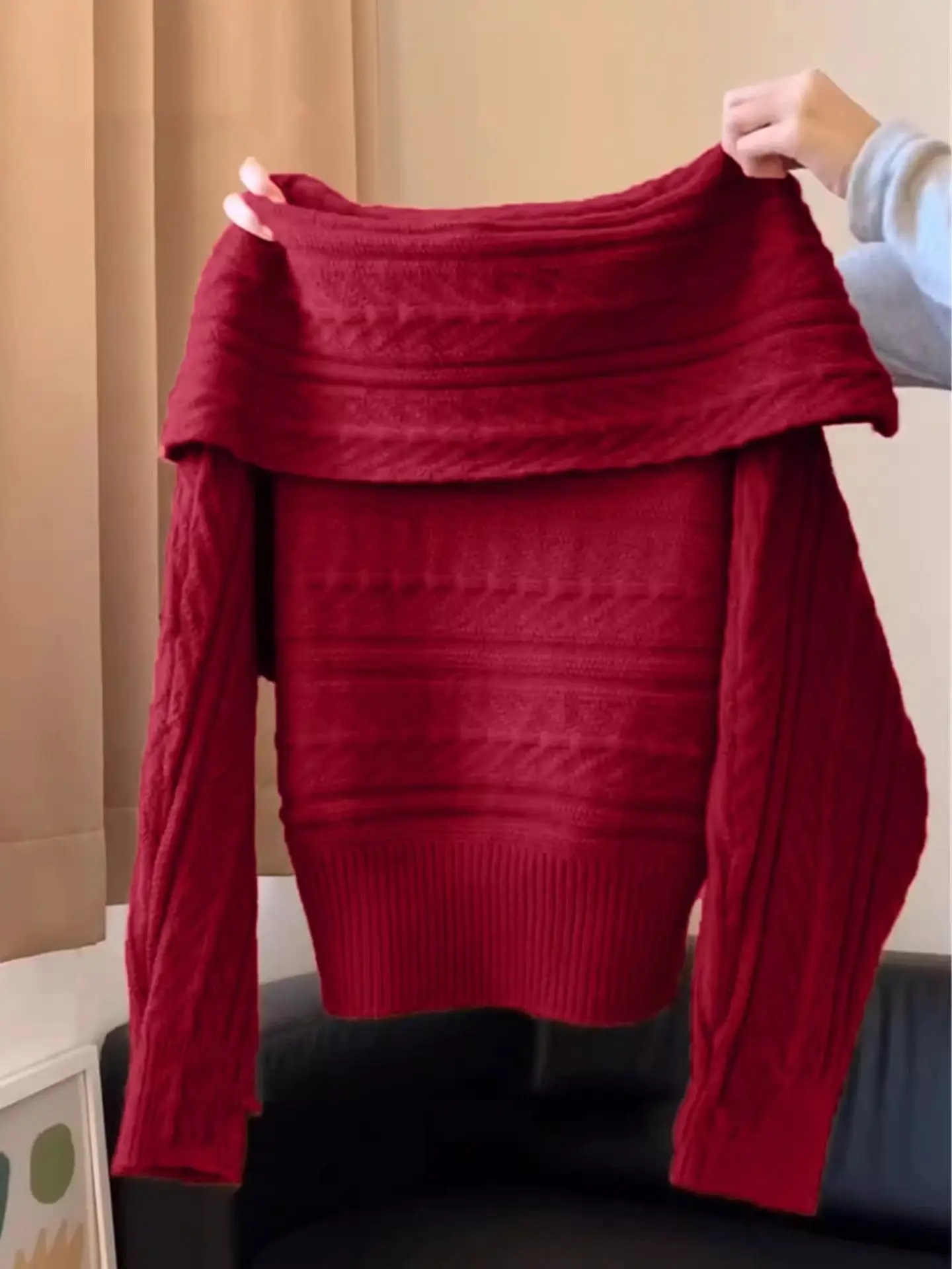 

Женские пуловеры на Рождество с открытыми плечами, модные винтажные свитера в стиле Y2K, уличная одежда оверсайз, теплые повседневные корейские зимние свитера