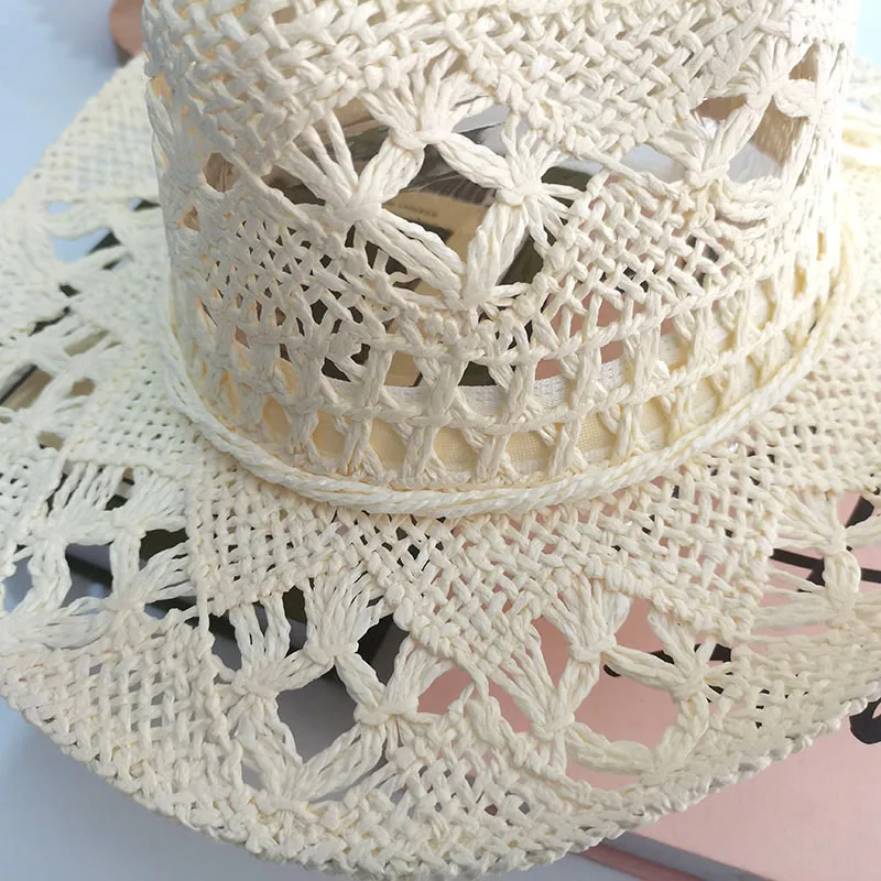 قبعات صيفية جديدة من القش المنسوجة يدويًا للرجال والنساء. أصداف القبعة مزينة. قبعات بنما لقضاء العطلات على الشاطئ. #6