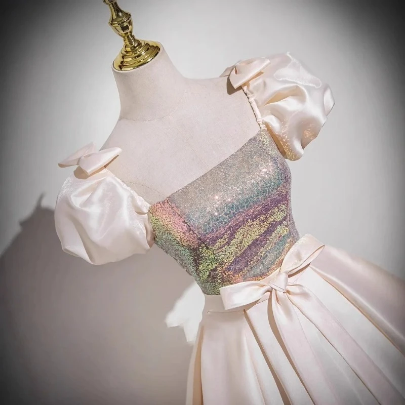 Aangepaste baljurkjurken pailletten pofmouwen prom verjaardagsfeestje jurken formele gelegenheid vestido