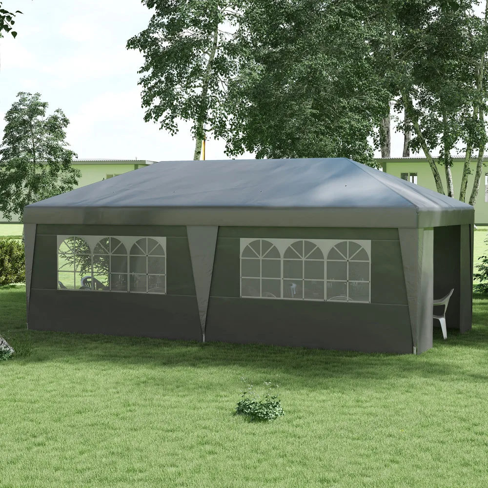 Pop Up Canopy Tent with Sidewalls Double Doors Height Adjustable 3 Settings Large Party Event Shelter Leg Weight Bags Wheeled